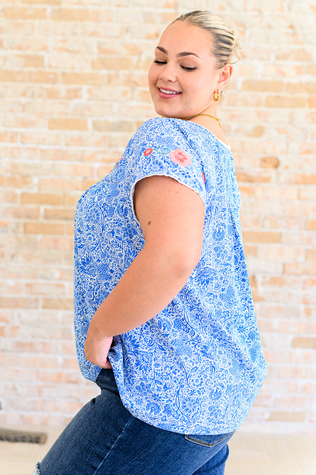 Floral Goals Blouse in Royal