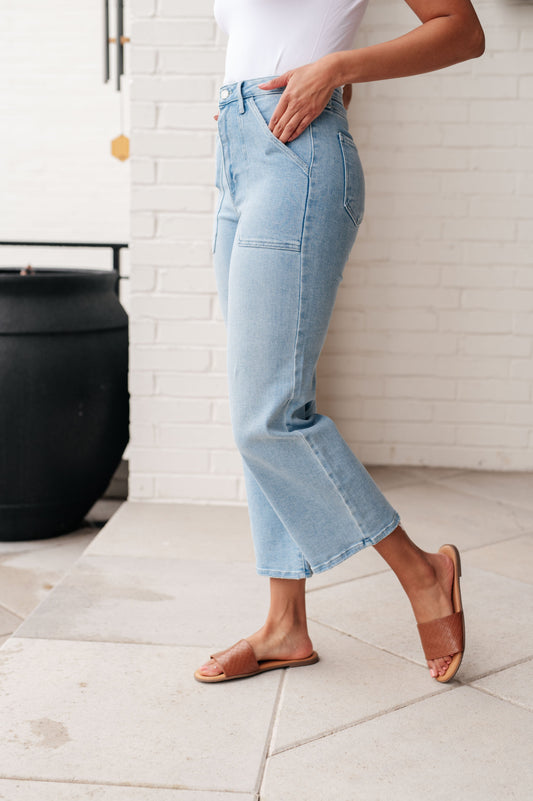 PREORDER: Patch Pocket Wide Leg Jeans in Four Colors