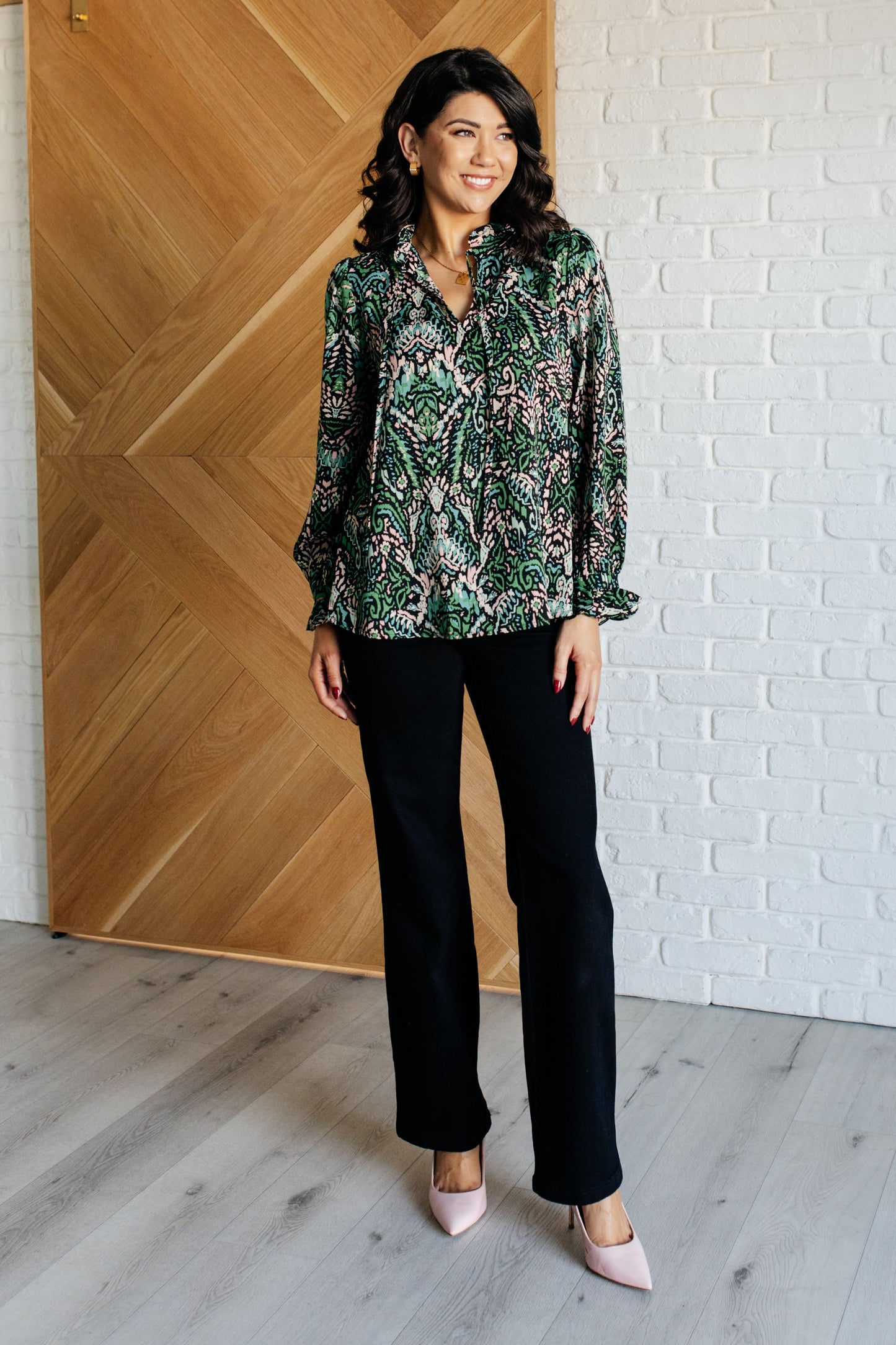 Looking Out Damask Print Blouse