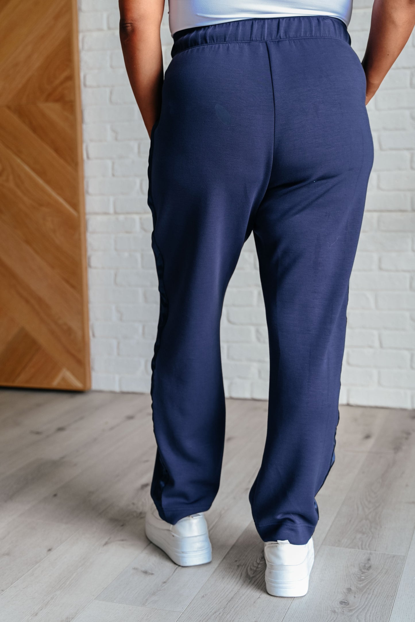 Lysa Satin Stripe Lounge Pants in Smoky Navy