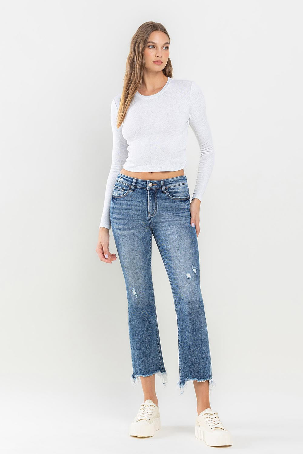 Lovervet Mid Rise Frayed Hem Jeans