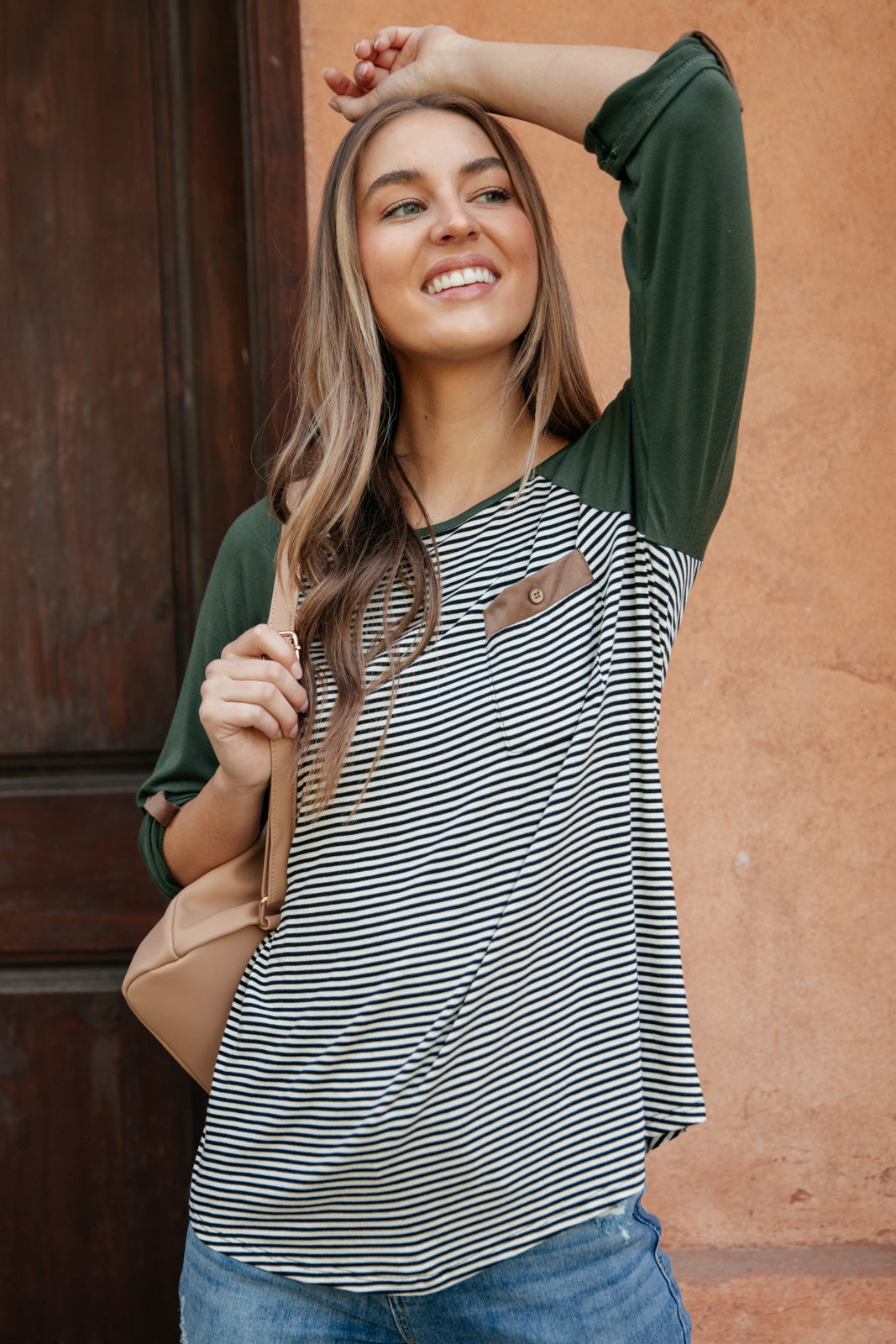 Olive Stripe Raglan Top