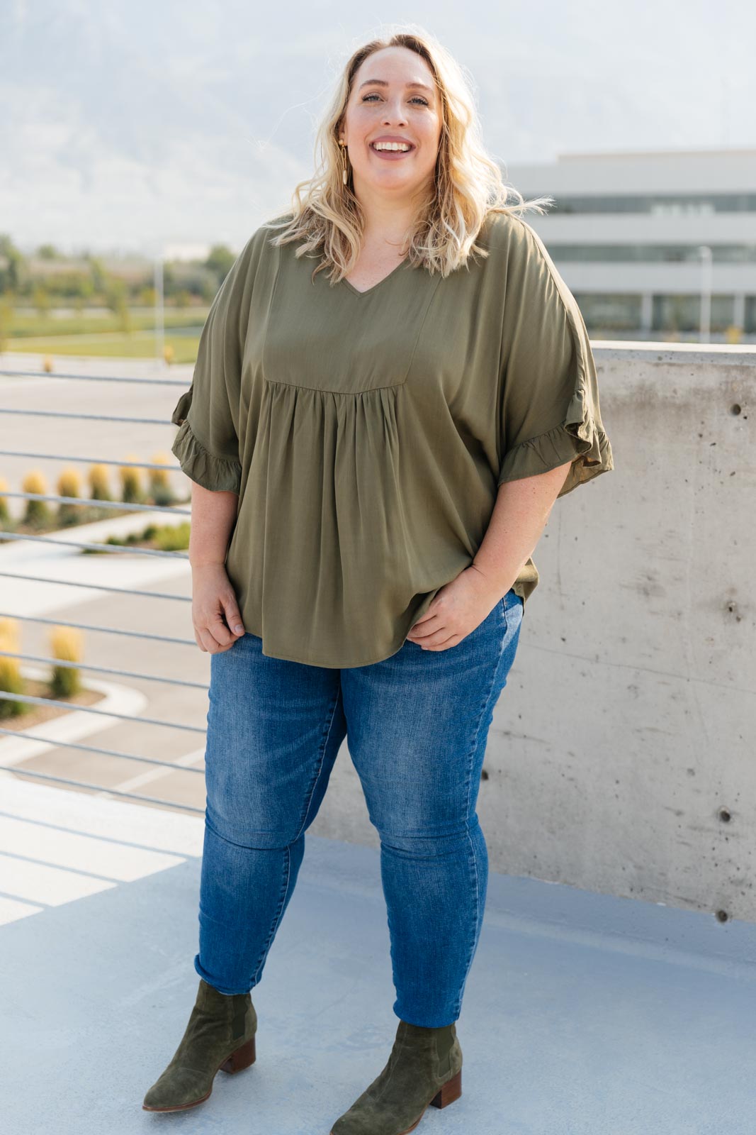 Florence V Neck Statement Top in Olive