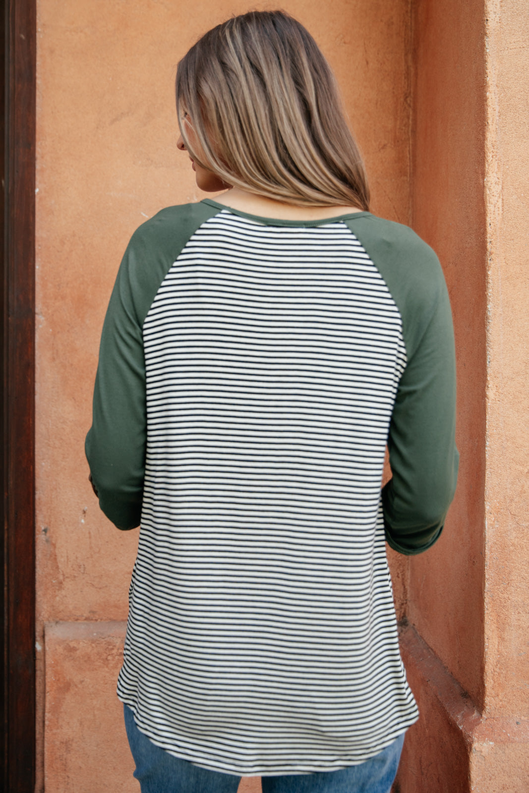 Olive Stripe Raglan Top