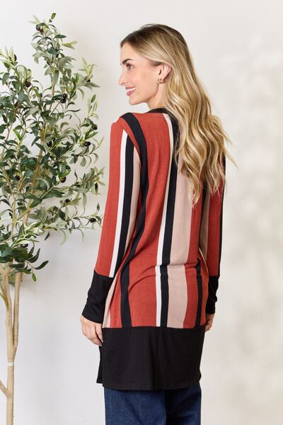 Celeste Full Size Striped Button Up Long Sleeve Cardigan