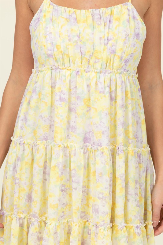 FLIRTY FLORAL TIE STRAP MIDI DRESS