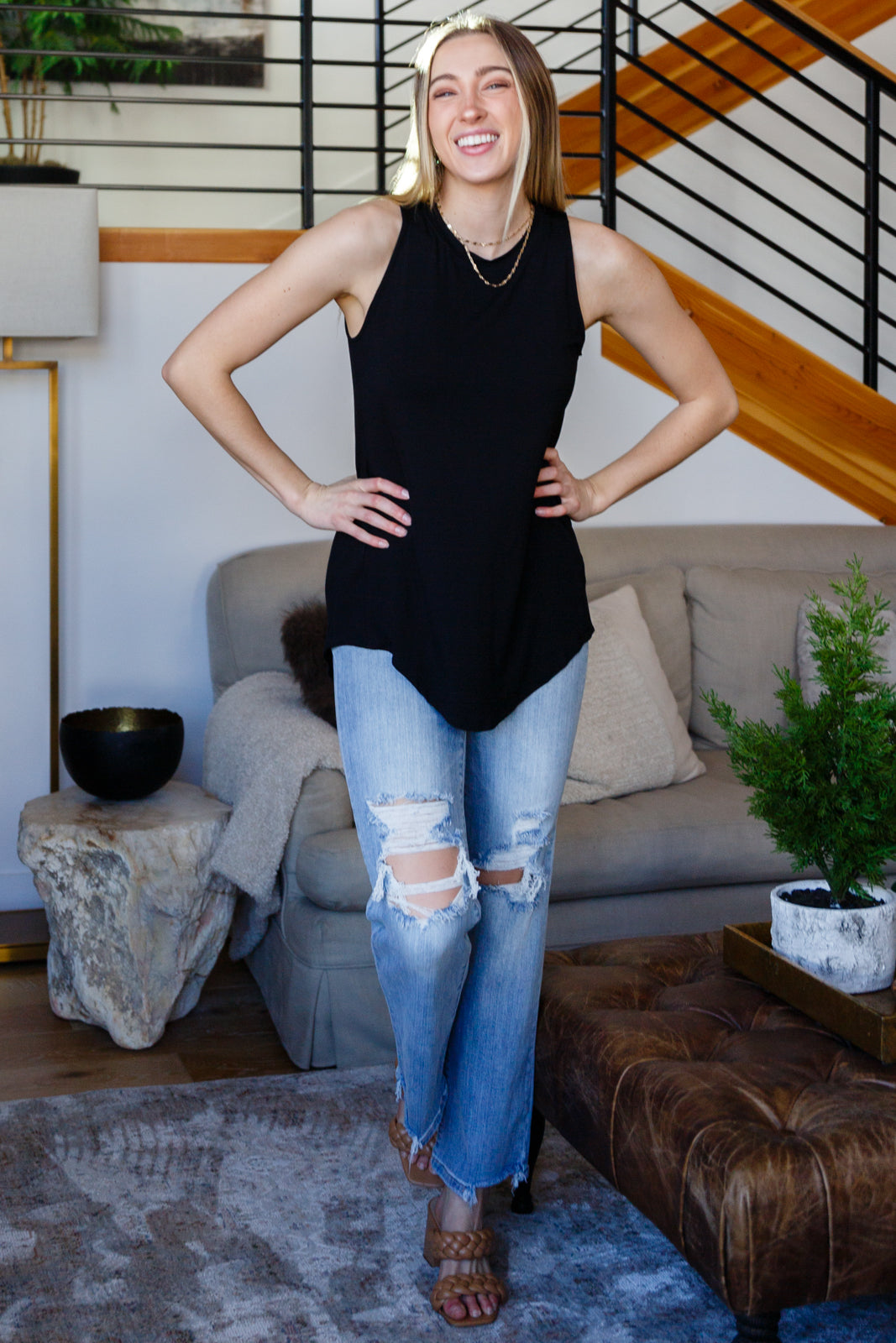 Can't Wait For Spring Hi-Low Sleeveless Top in Black