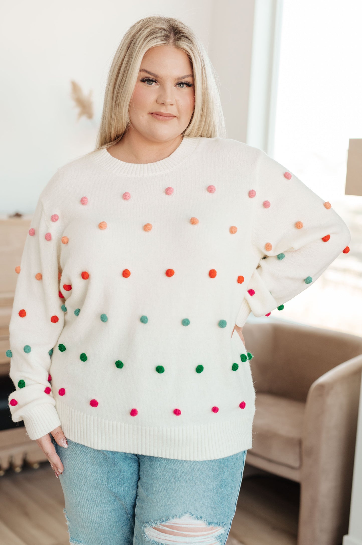 Candy Buttons Pom Detail Sweater