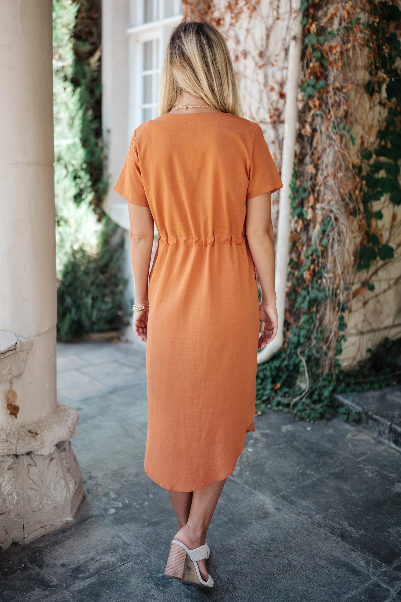 Crossover Midi Dress in Rust