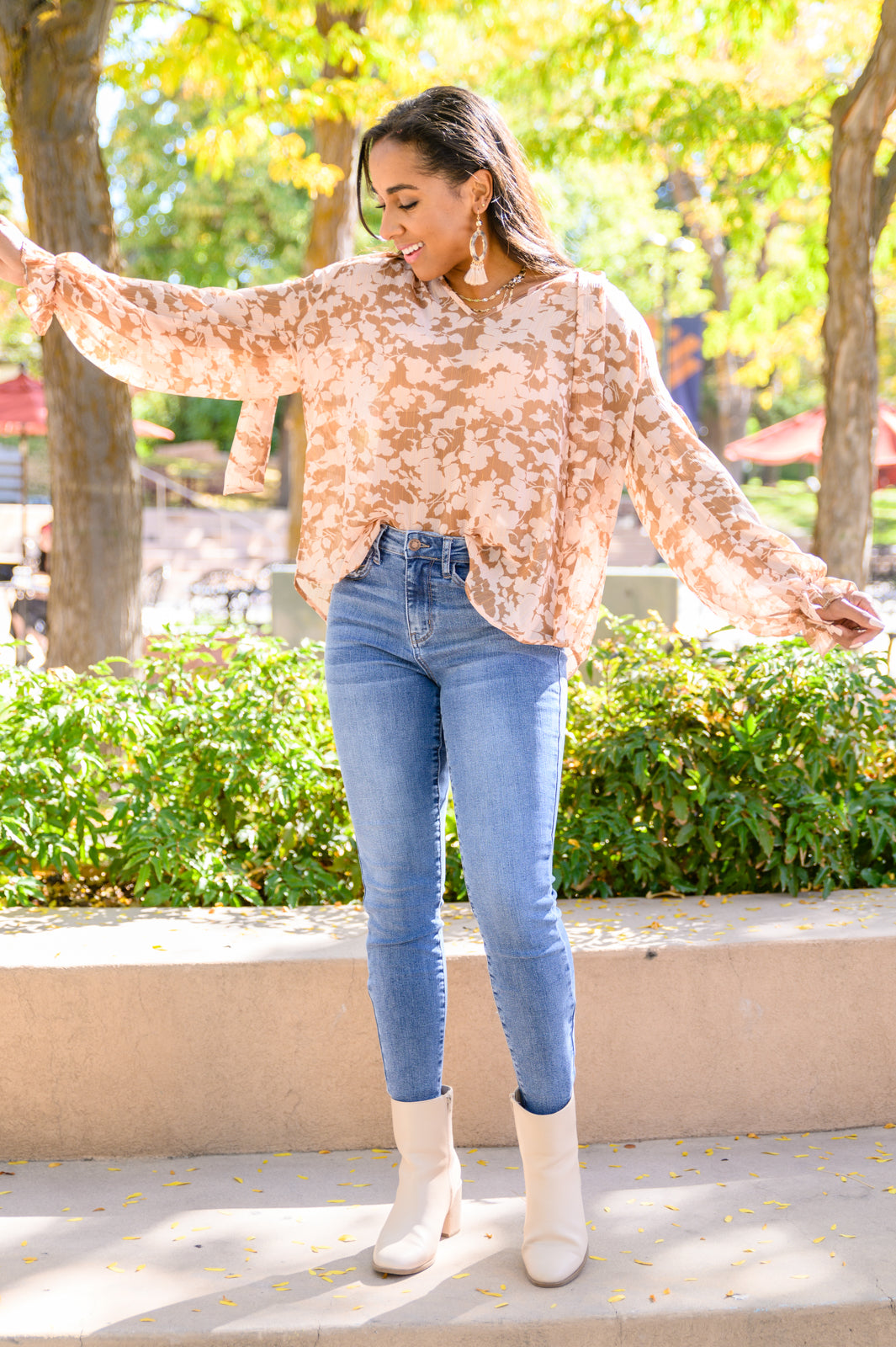 Floral Ties Top in Taupe