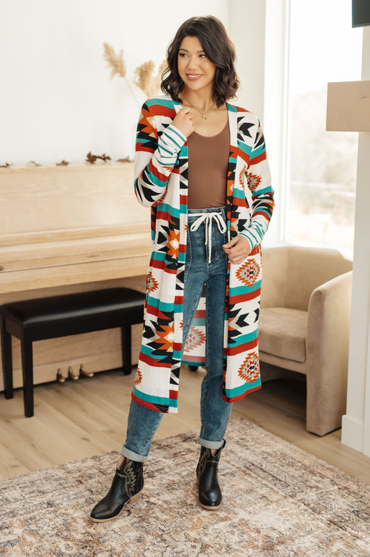 Desert Winter Aztec Print Long Cardigan