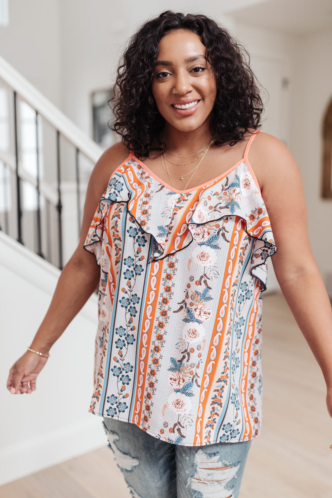 Flirty Florals Tank in Blush/Orange