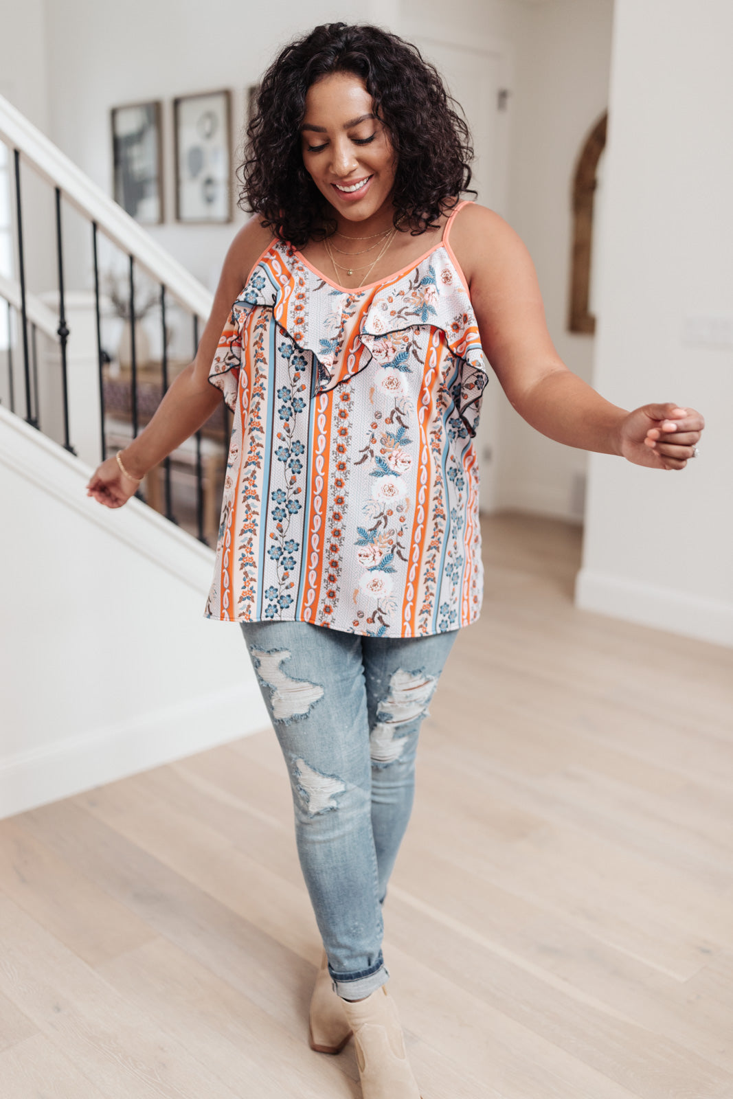 Flirty Florals Tank in Blush/Orange