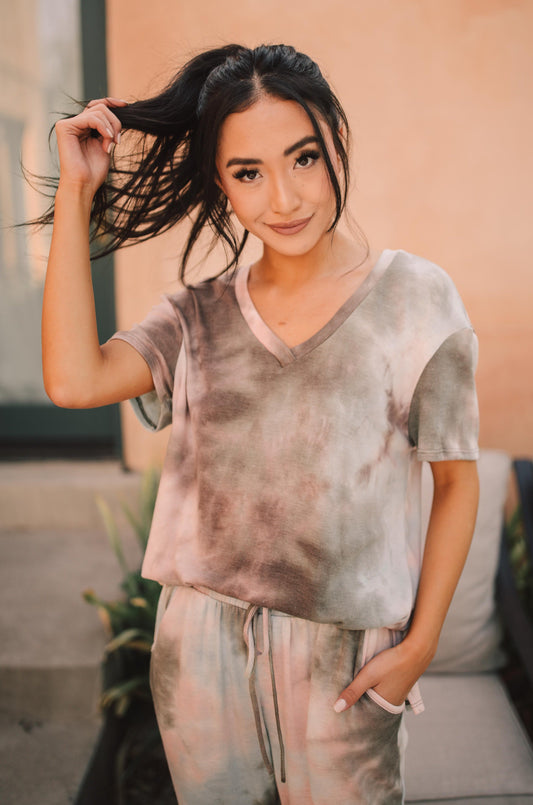 Forgotten Dreams Tie Dye Top In Taupe