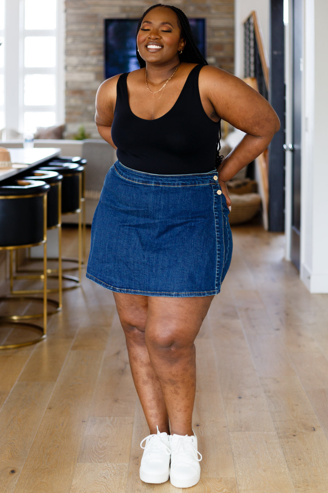 Jalissa High Waist Overlap Denim Skort