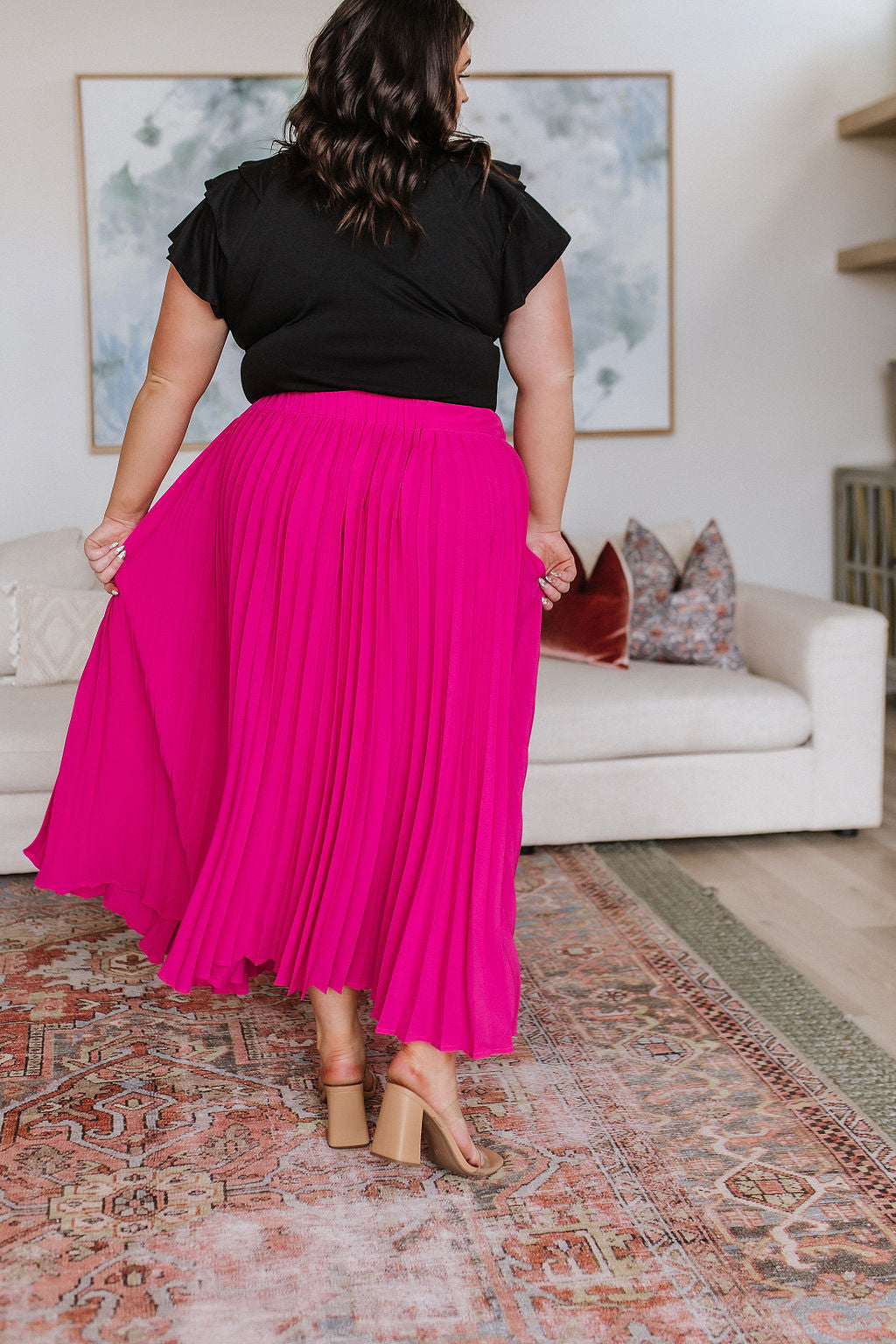 Just Too Hot Midi Skirt in Hot Pink