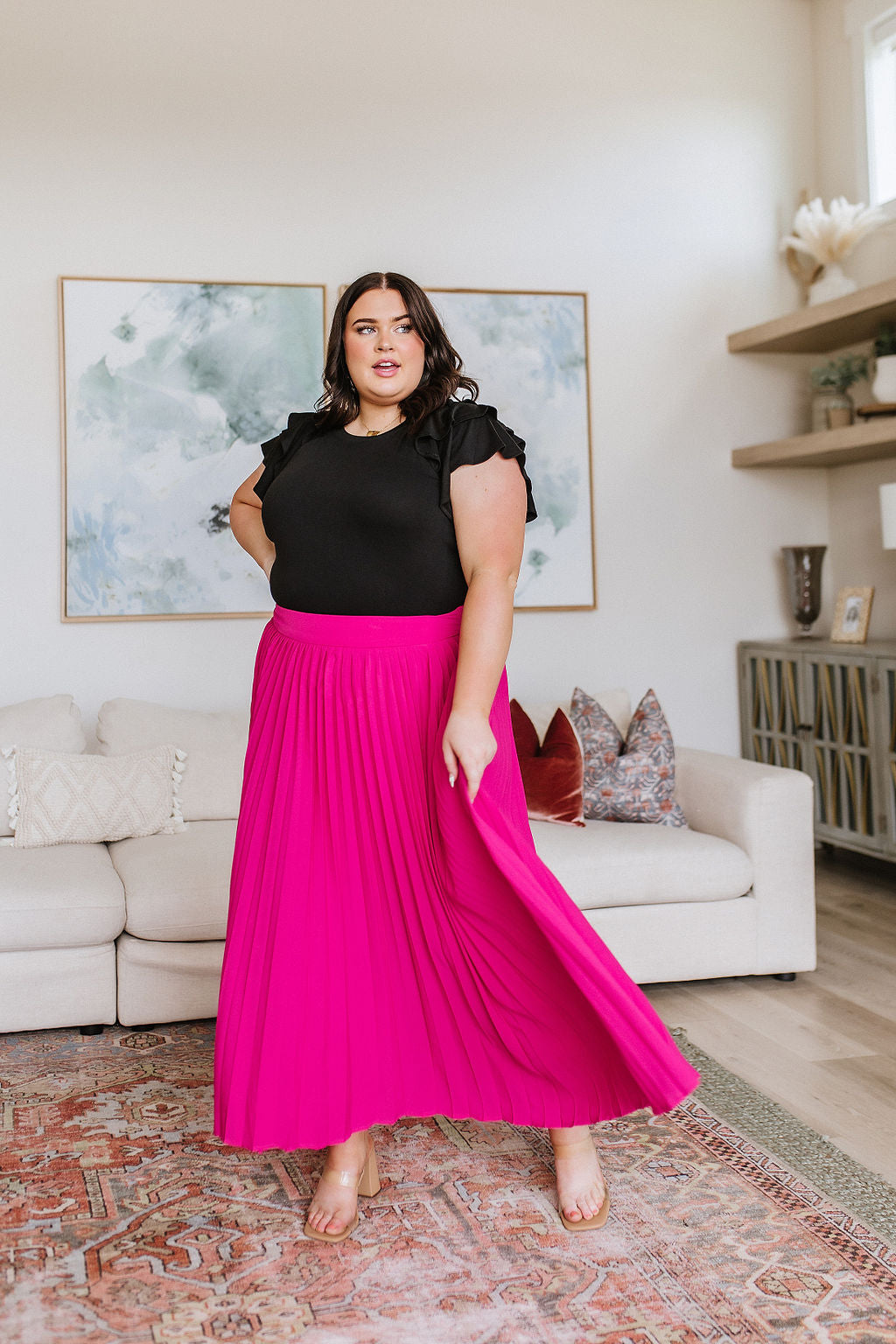 Just Too Hot Midi Skirt in Hot Pink