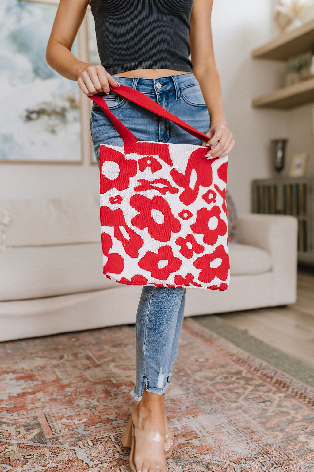 Lazy Daisy Knit Bag in Red