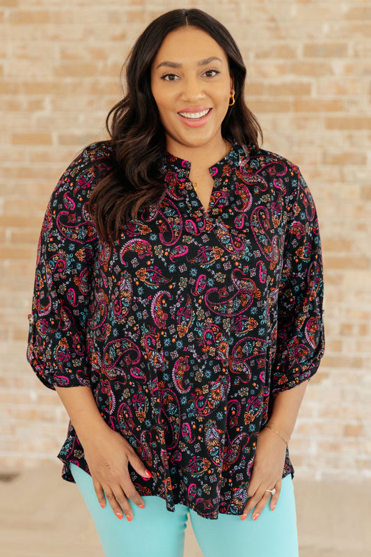 Lizzy Top in Black Paisley