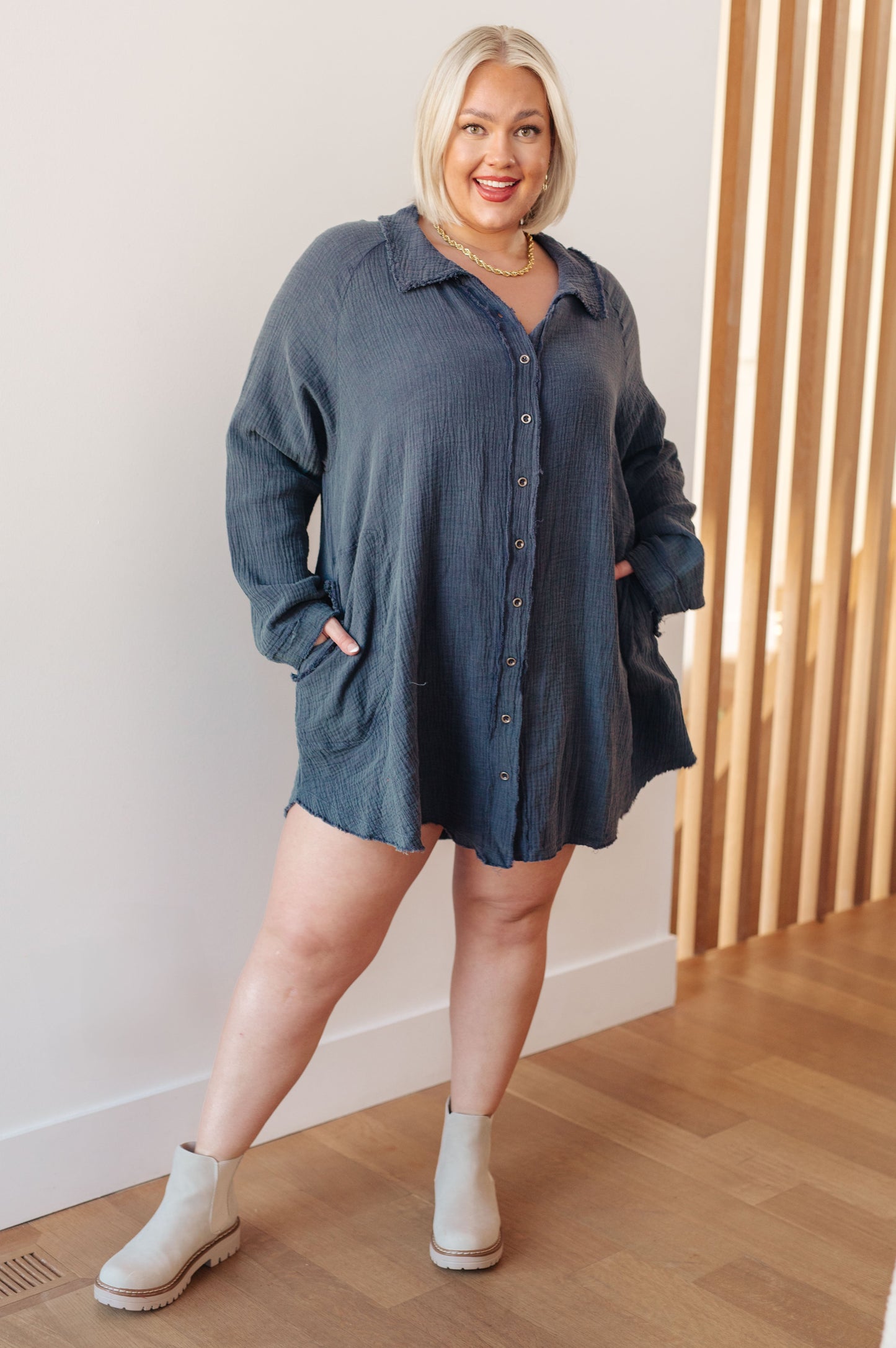 No Trepidation Mineral Wash Shirt Dress