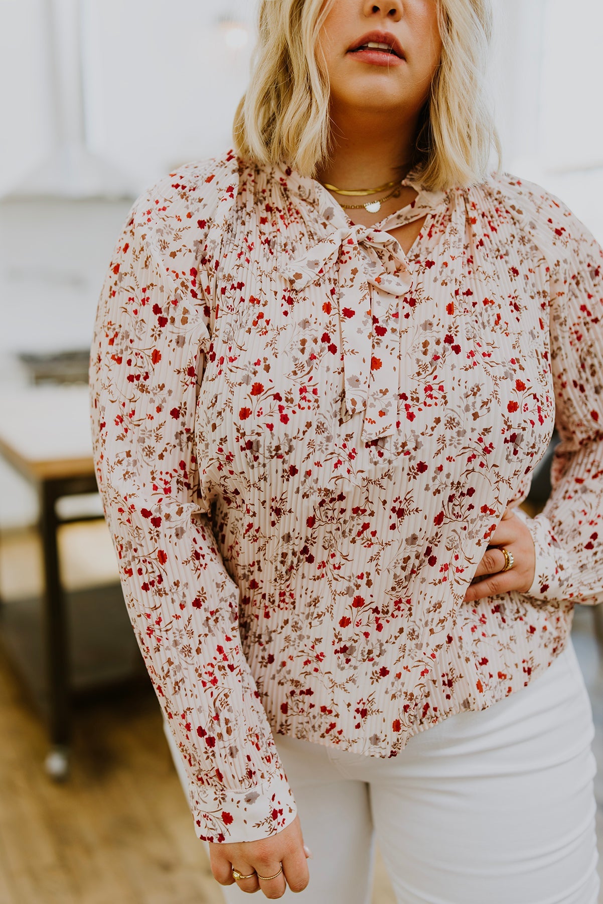 Stella Notched Neck Floral Long Sleeve Blouse