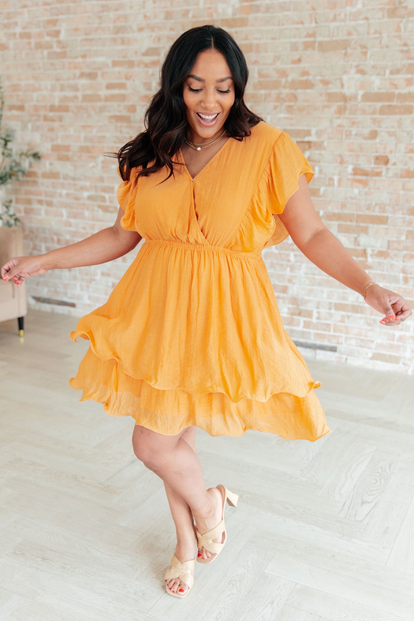 Stuck in My Head Tiered Dress in Orange