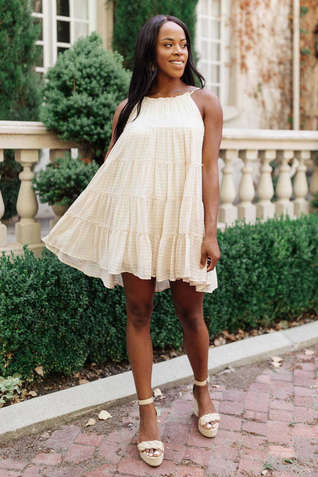 Tiered Halter Dress in Natural