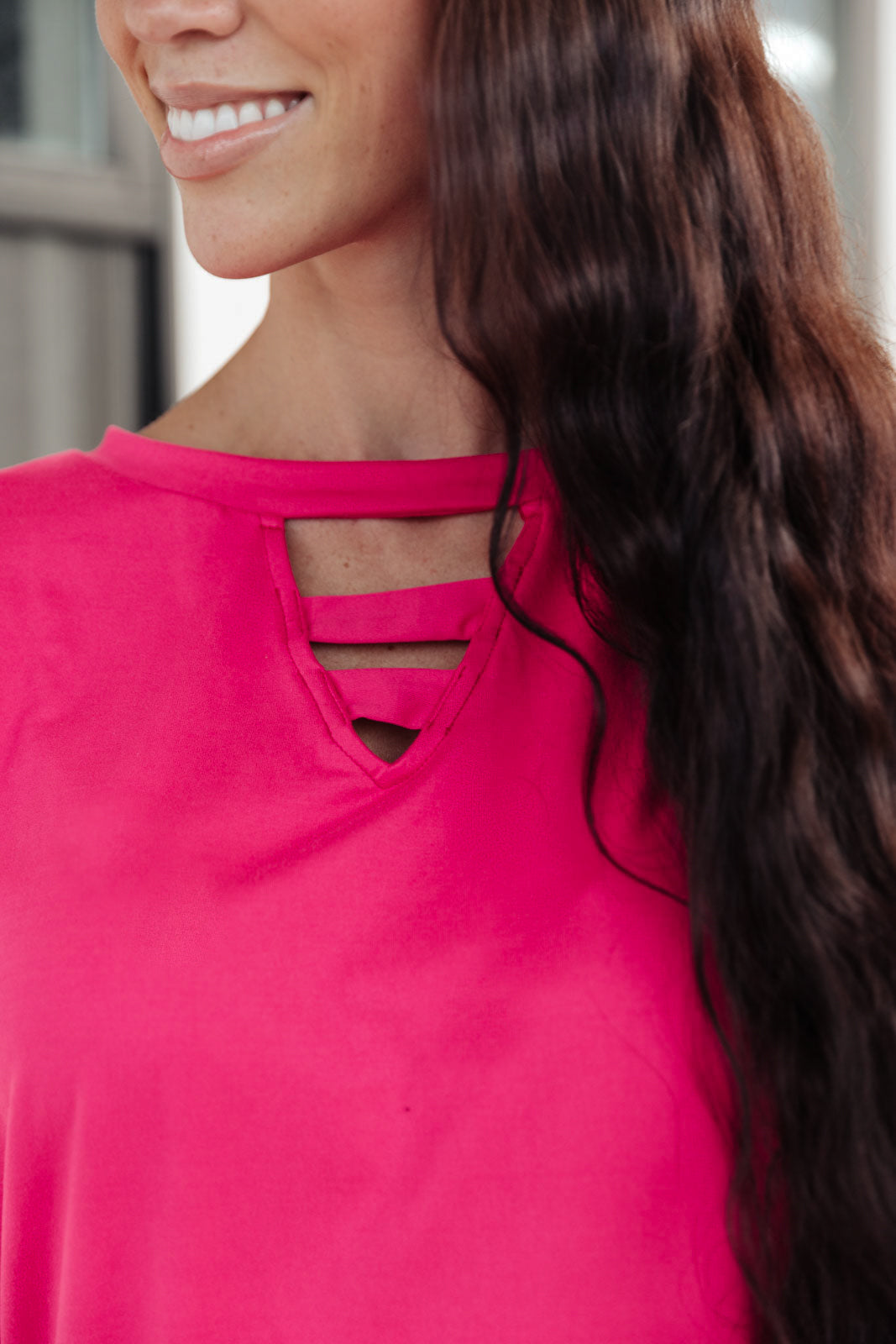 Lovely Ladder V Neck Top in Pink