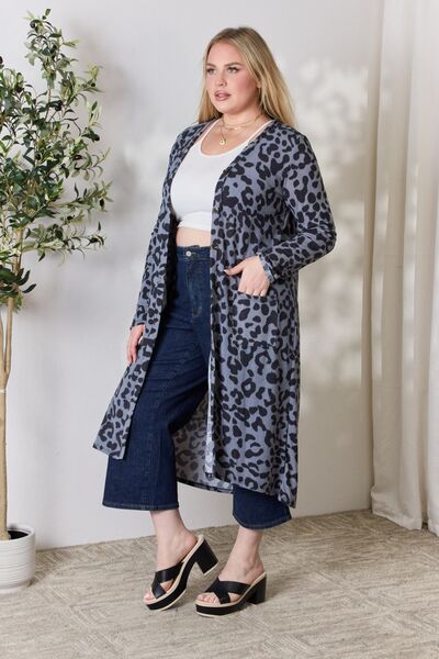 Celeste Full Size Button Up Animal Print Cardigan