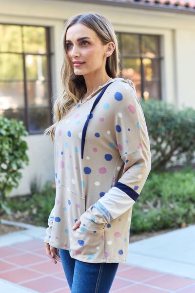 Celeste Design Full Size Polka Dot Drawstring Hoodie