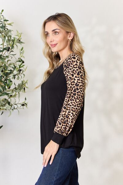 Celeste Full Size Leopard Round Neck Long Sleeve T-Shirt