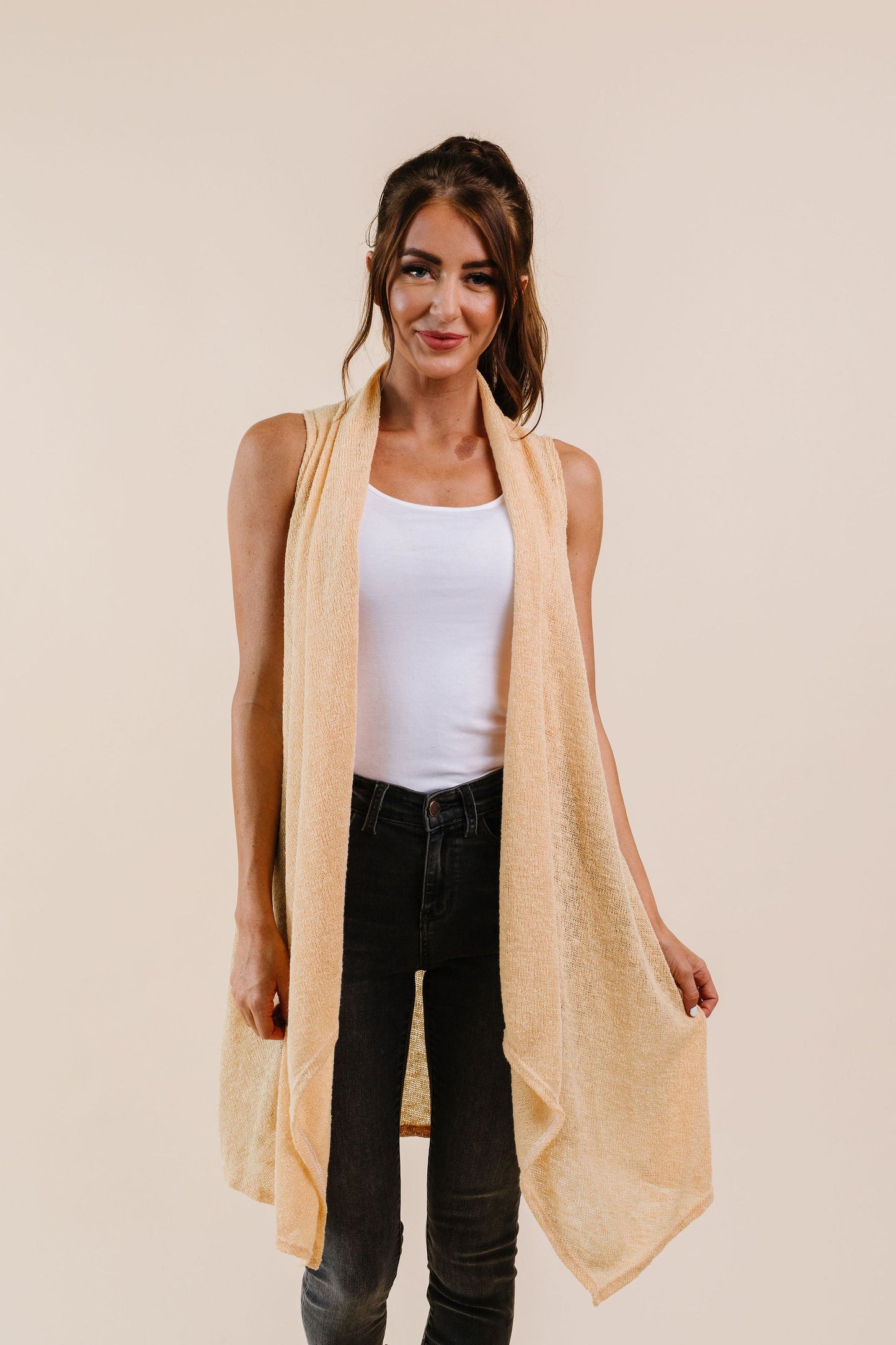 Gauzy Bohemian Cardi Vest In Gold