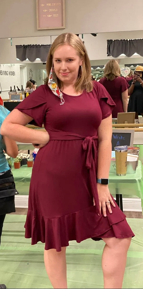 Burgundy Tulip Ruffle Dress