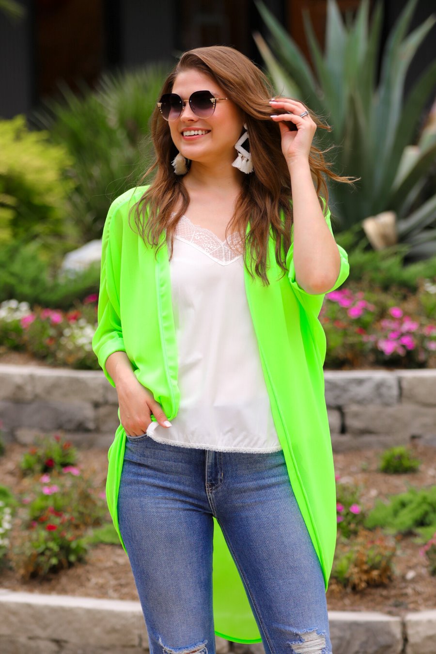 Sunny and 75 Neon Kimono in Neon Green